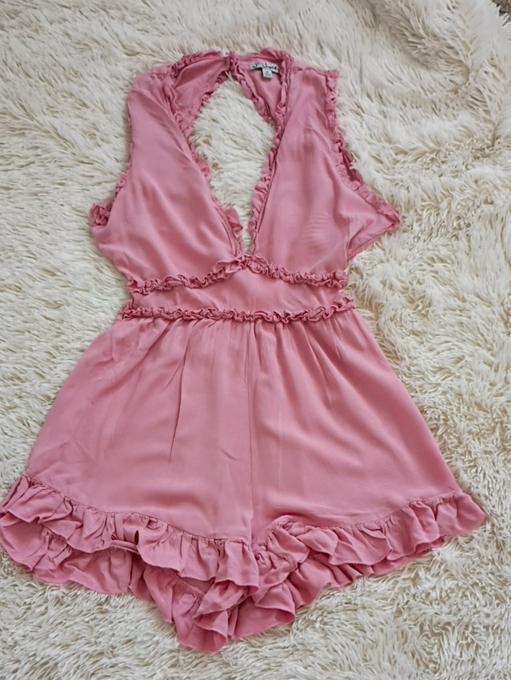J for Justify Pink Ruffled Halter Romper